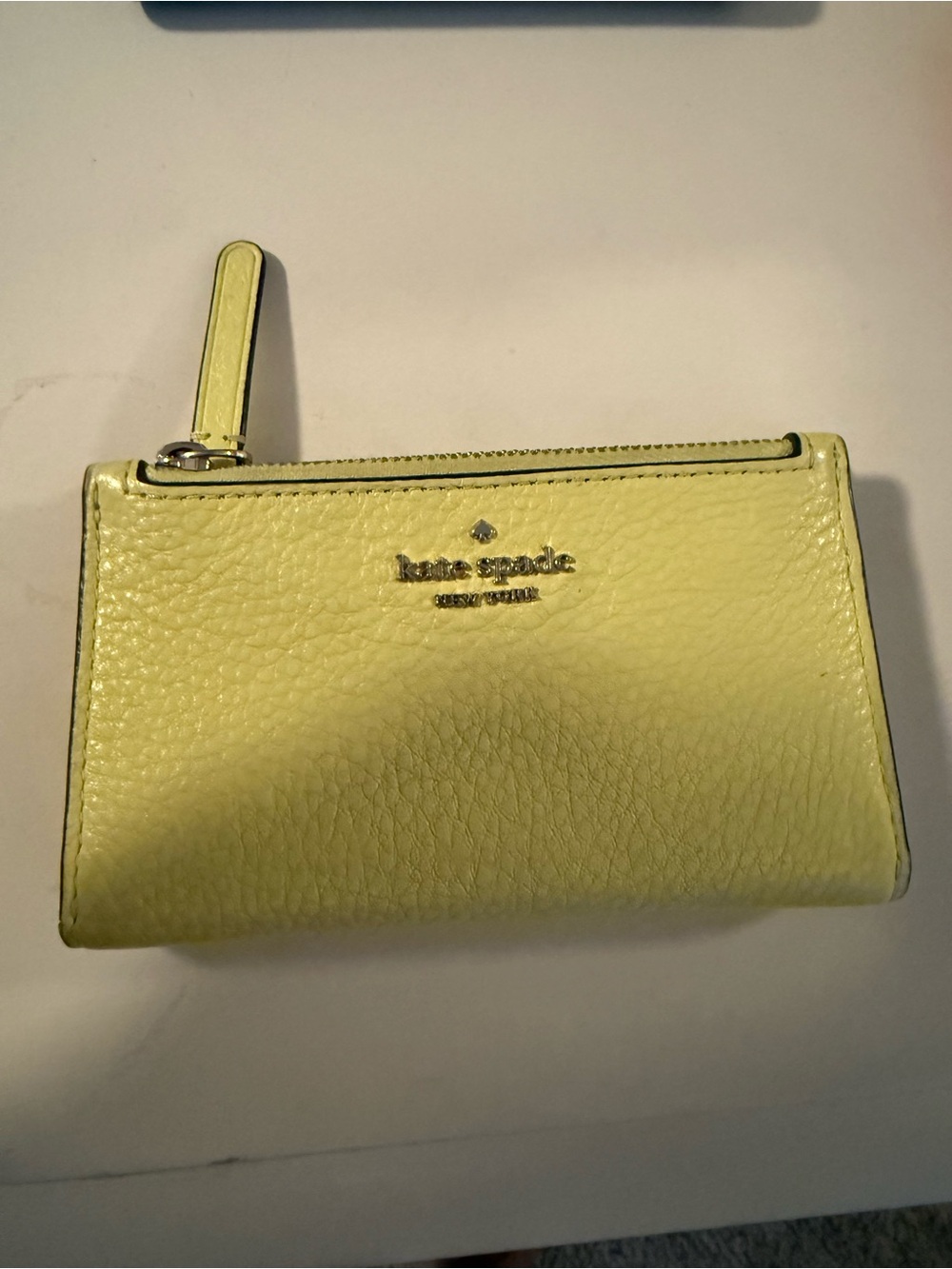 kate spade Lemon Yellow Pebbled Leather Zip Card Wallet
